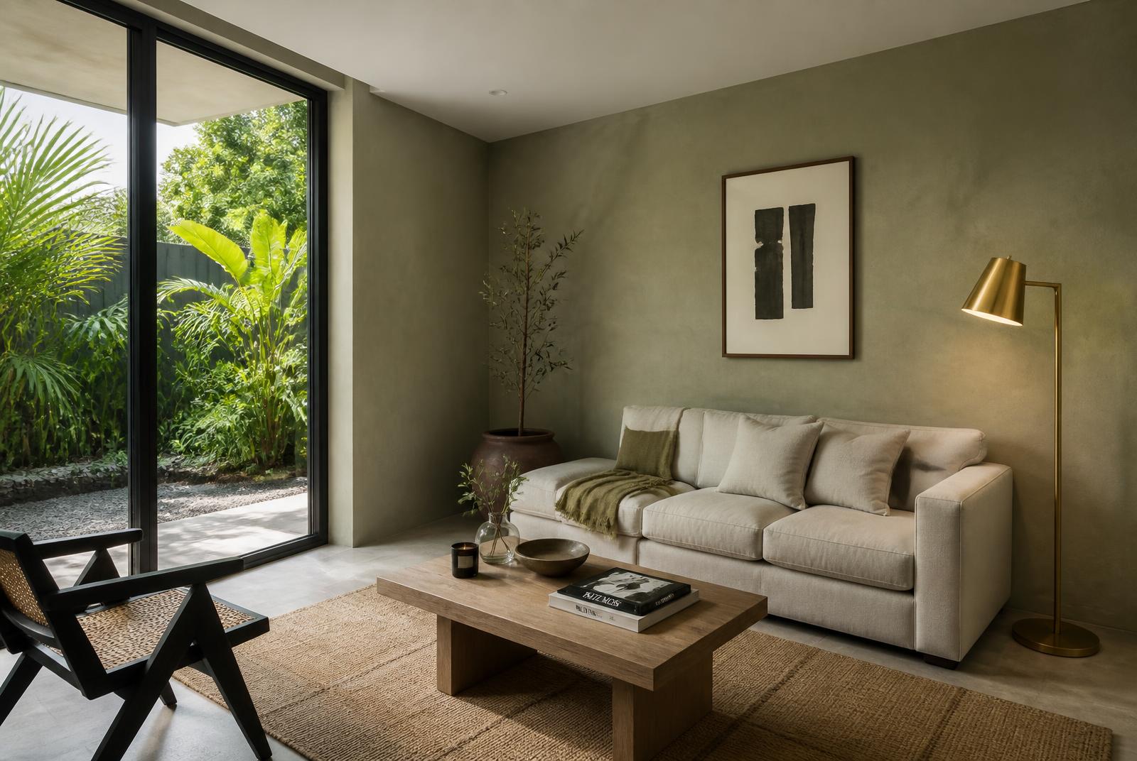 Sage Studio — Garden-facing lounge with full-height glass