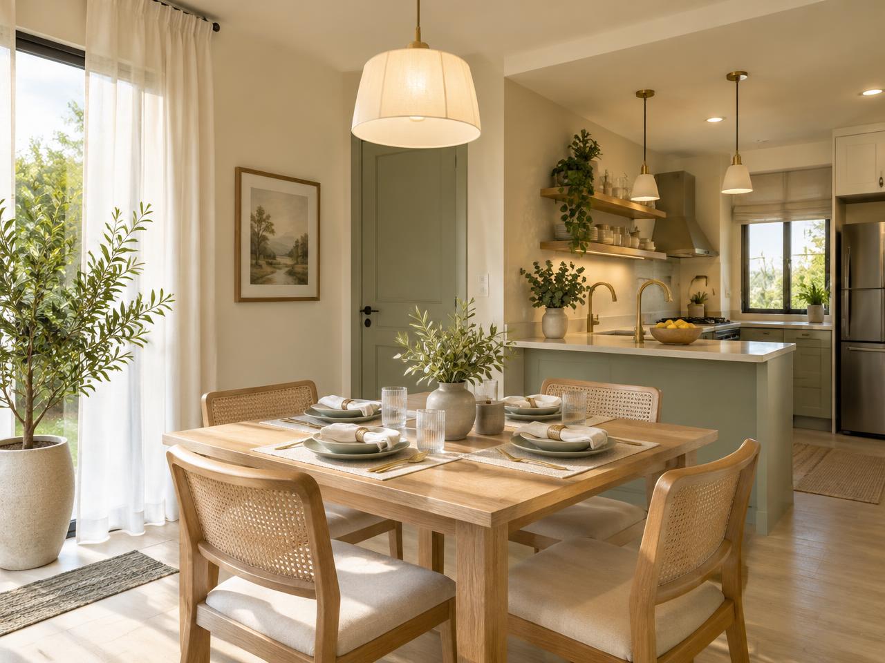 Cream Cottage — Warm cream kitchen and shared table for four
