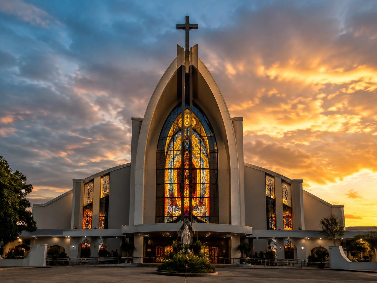 Basilica Minore of Our Lady of Peñafrancia — The soaring façade and stained glass