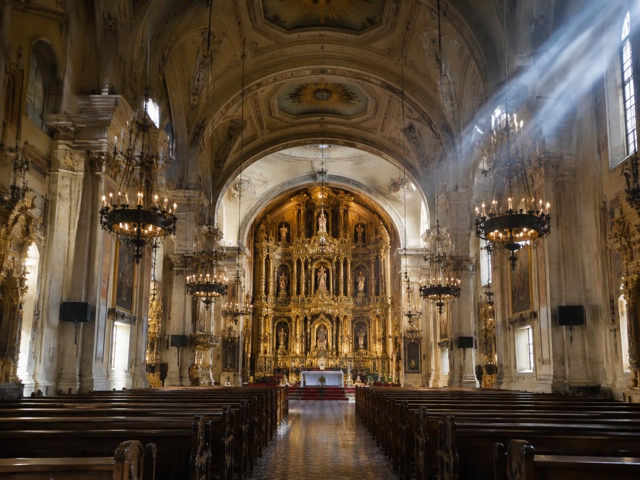 Naga Metropolitan Cathedral — The gilded retablo in afternoon light