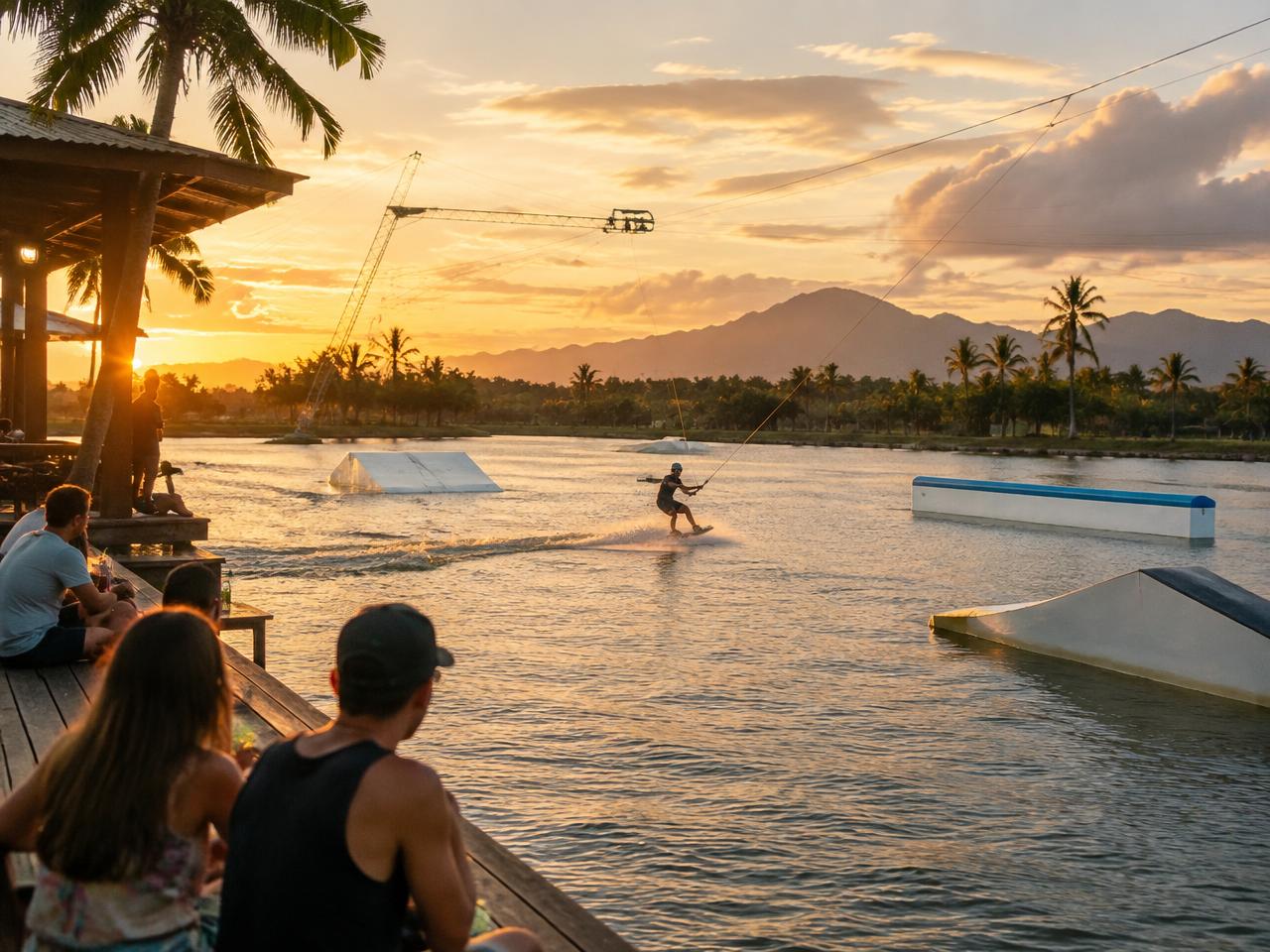 CamSur Watersports Complex — Golden-hour laps past the deck