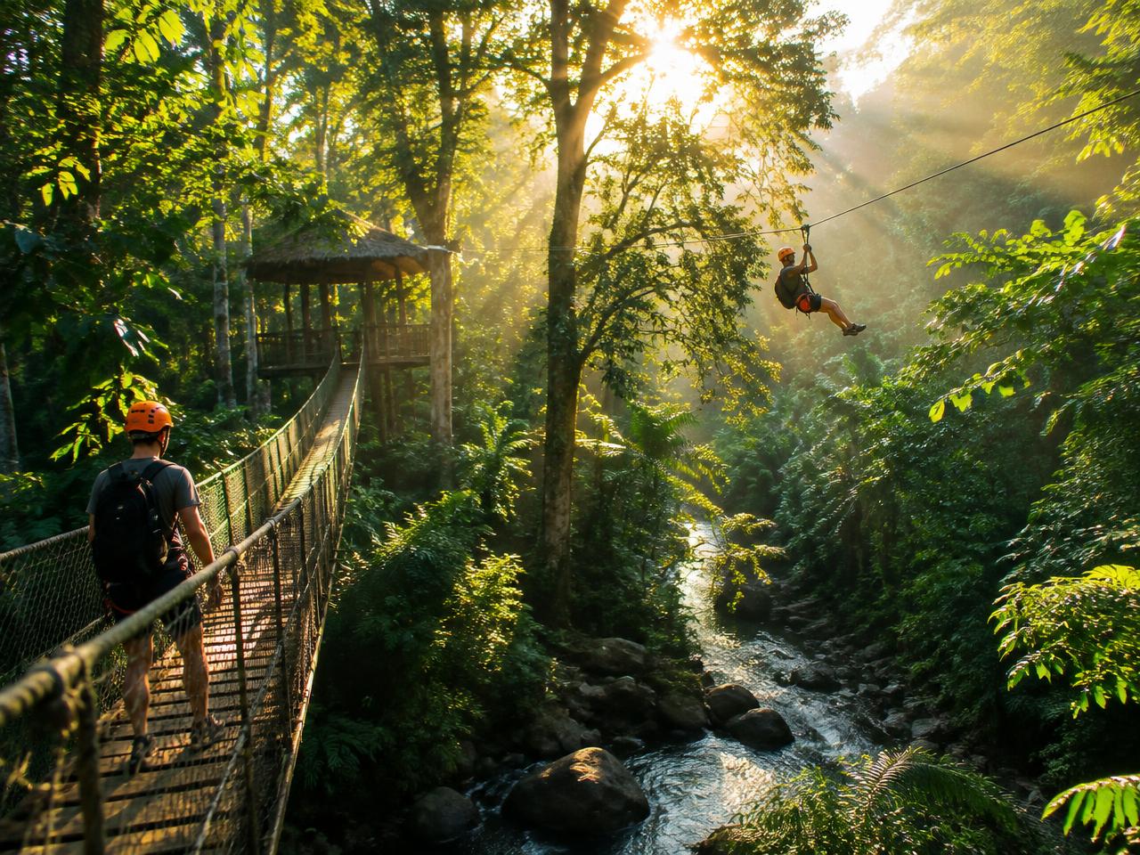 Panicuason Hot Spring Resort — Zip line through the forest canopy