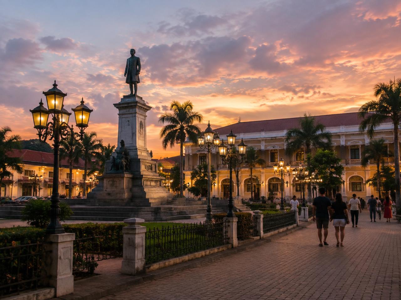 Plaza Rizal & Plaza Quince Martires — Plaza Rizal as the lamps come on