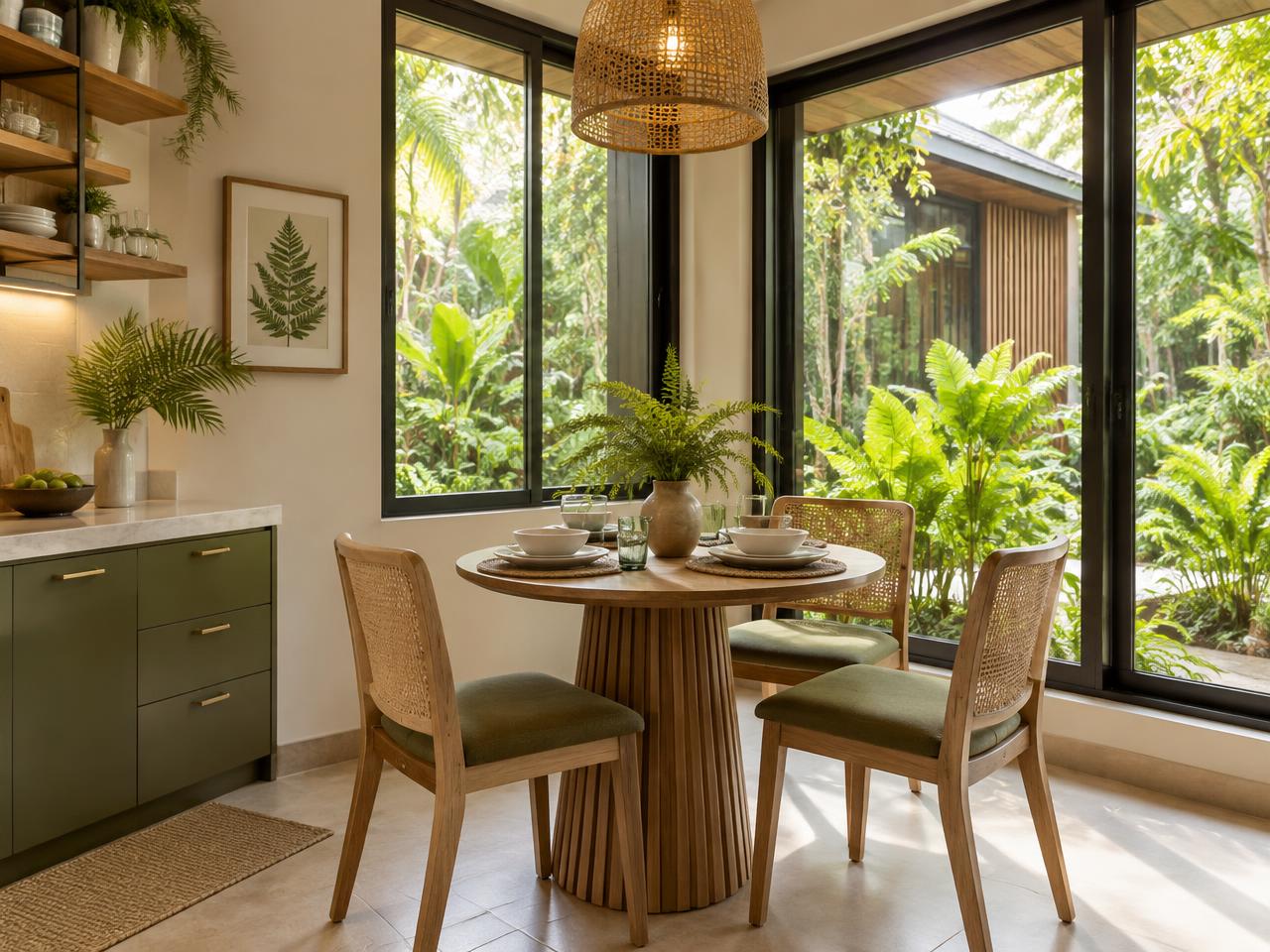 Fern Casita — Garden-facing dining table and kitchenette for three